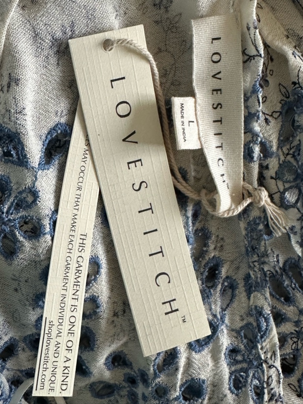 lovestitch Cream Dress with Blue Floral Embroidery - Picture 3 of 6